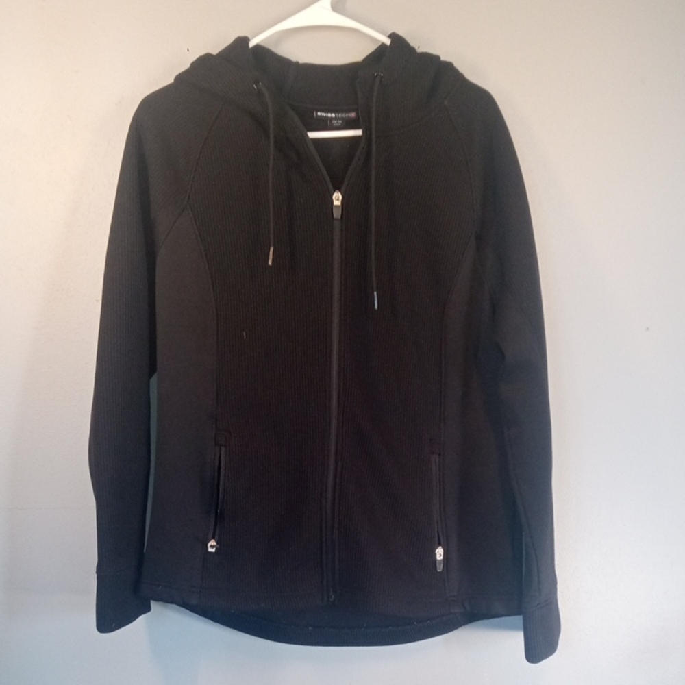 Swiss Tech Women's Ribbed Black Hooded Jacket Size Lg (12-14)